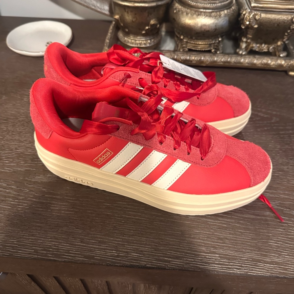 Adidas Bold Red and Cream Platform Sneakers VL court bold